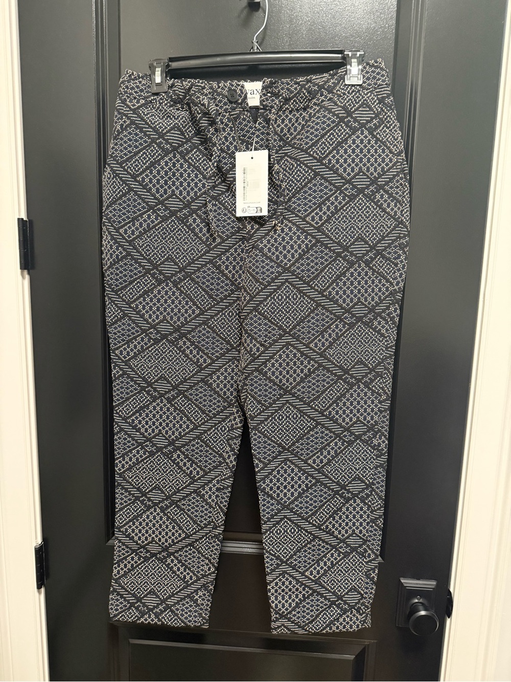 Men's Geometric Blue & White Drawstring Dress Pants